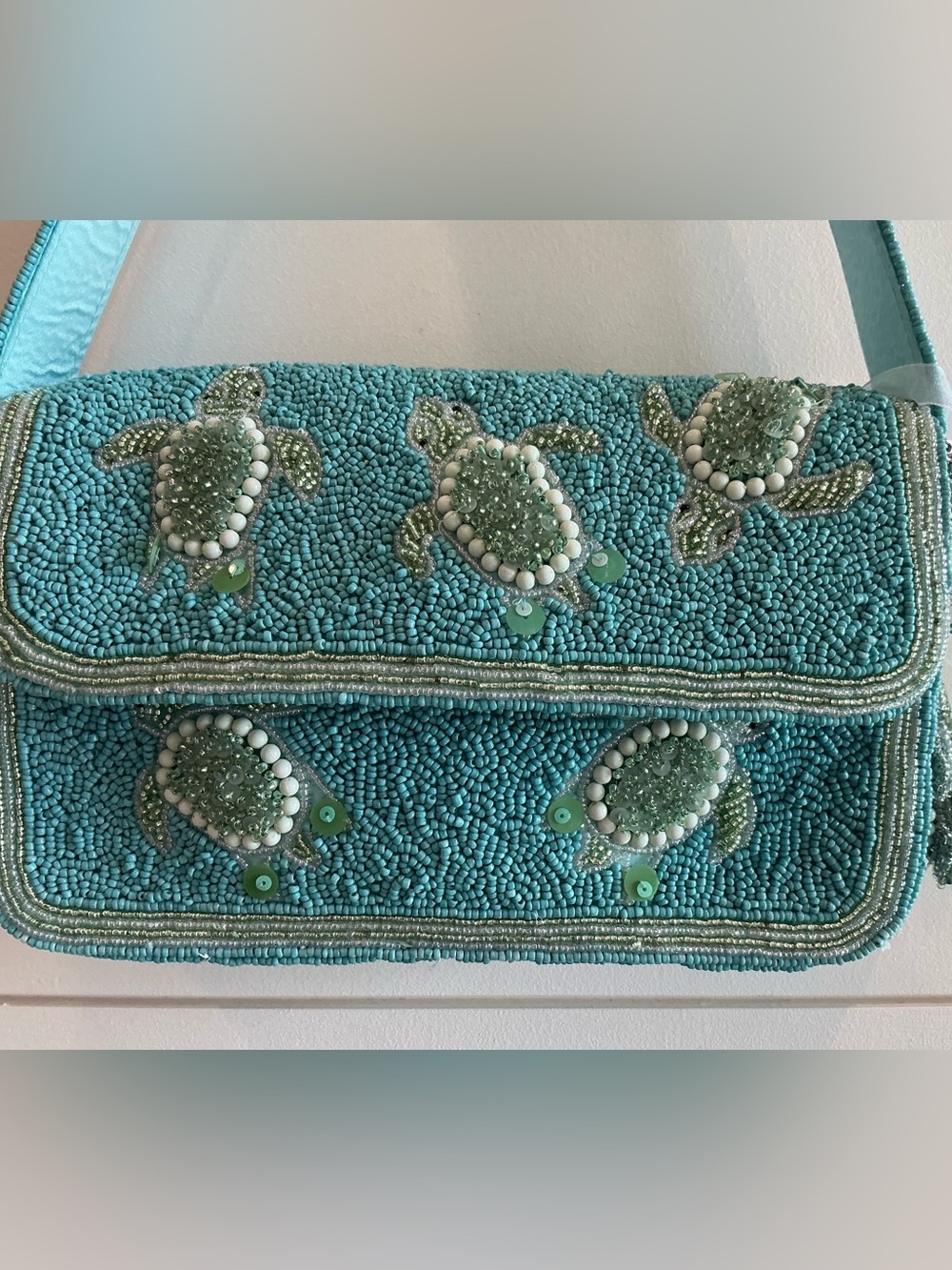Viral Turquoise Beaded Turtle Shoulder Bag